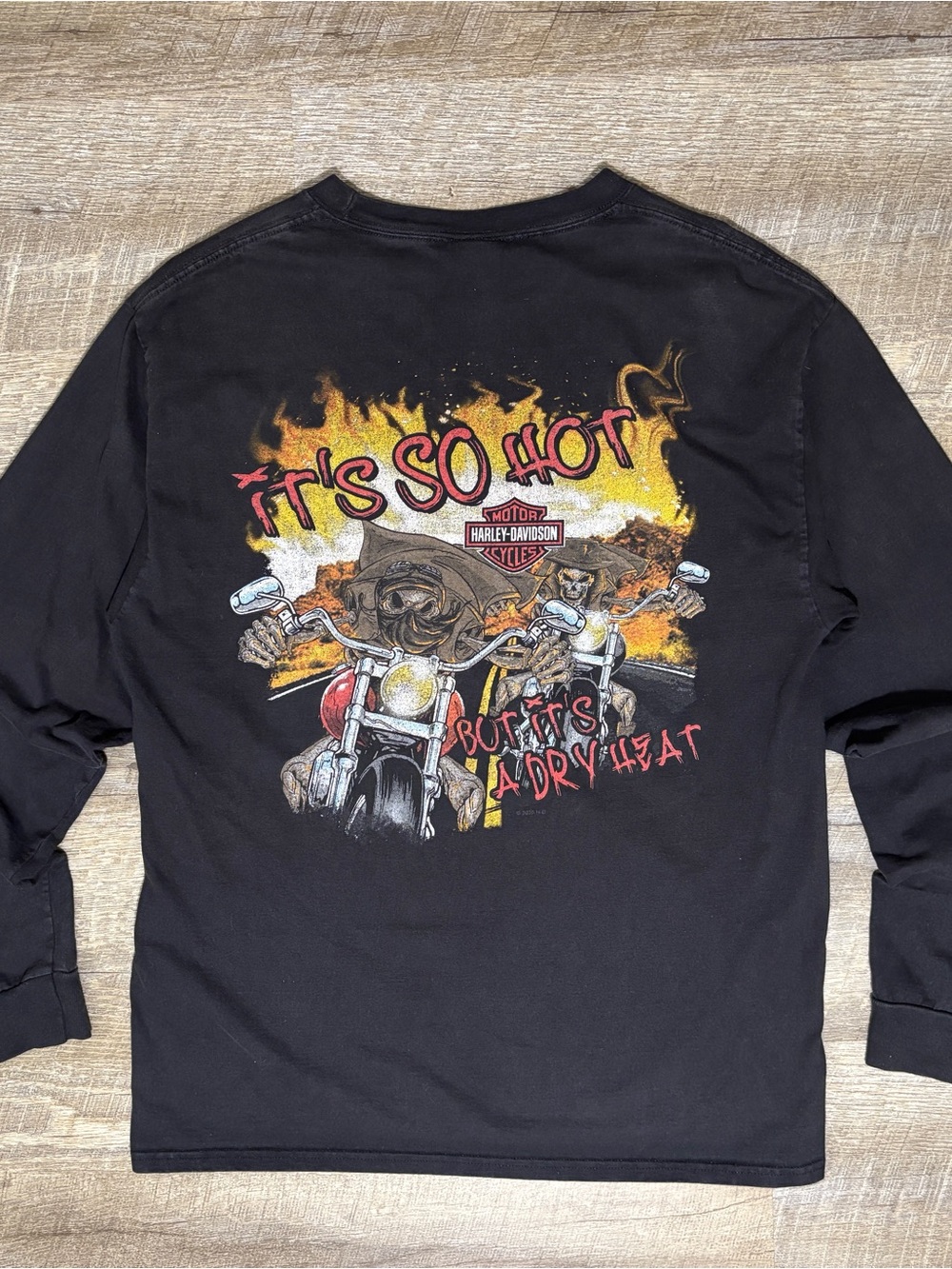 HARLEY-DAVIDSON Shirt Men's L Black Retro Skulls "It's a Dry Heat" Long Sleeve
